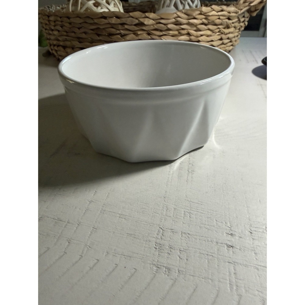CERUTIL Portugal Stoneware R79 White Diamond Cut Serving Bowl 6" Ribbed‎ VTG